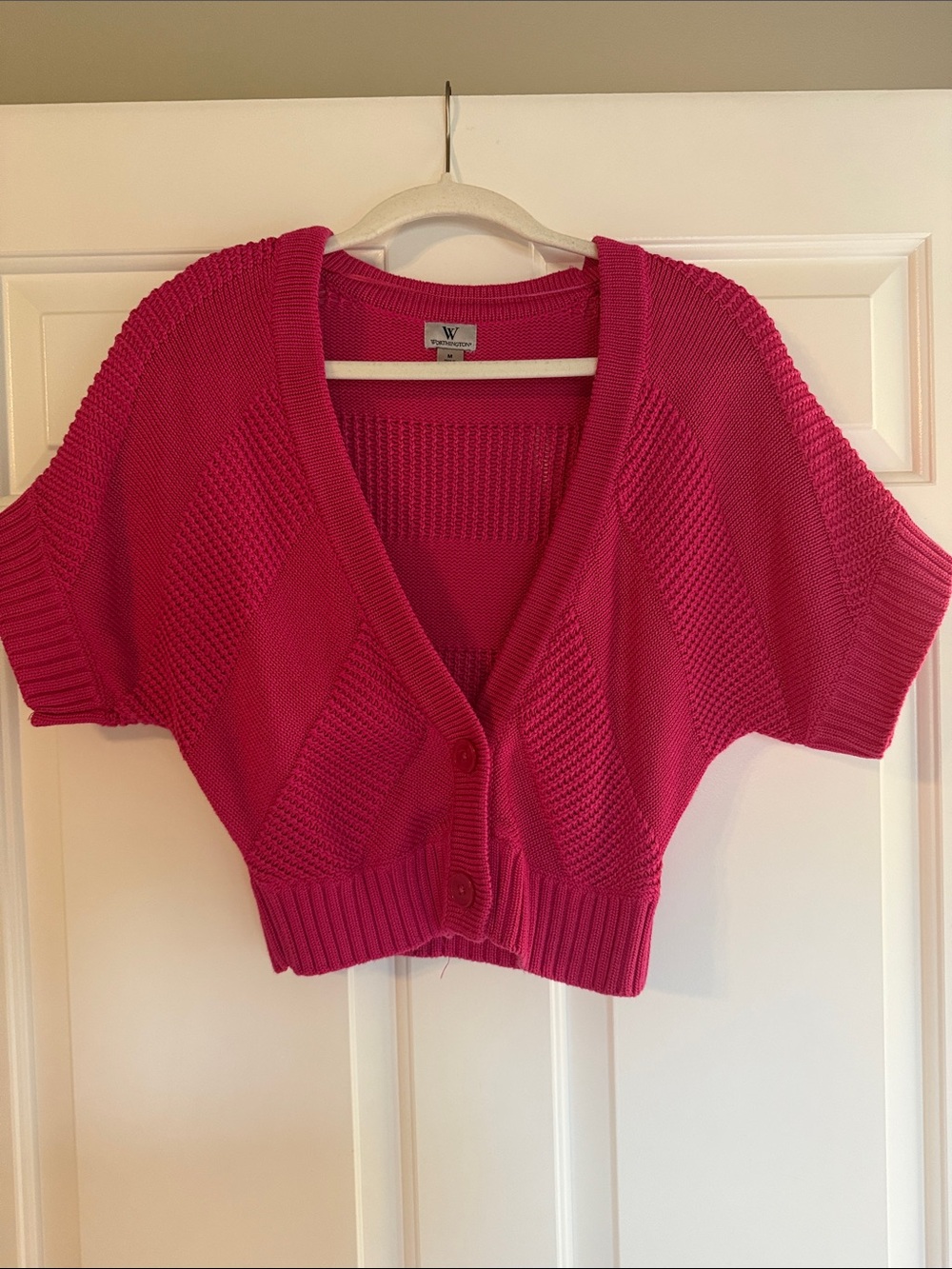 Worthington Vivid Pink Cropped Button-Front Cardigan